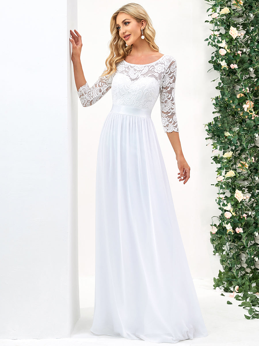 Elegant Empire Waist Wholesale Bridesmaid Dresses with Long Lace Sleeve