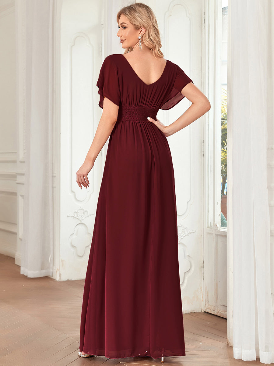COLOR=Burgundy | Women'S A-Line Empire Waist Evening Party Maxi Dress-Burgundy 2