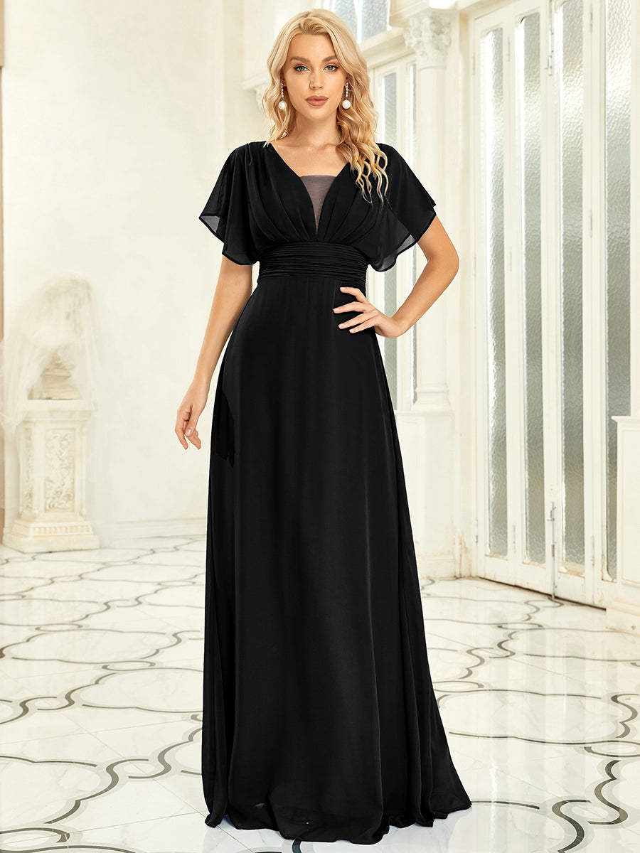 COLOR=Black | Women'S A-Line Empire Waist Evening Party Maxi Dress-Black 1