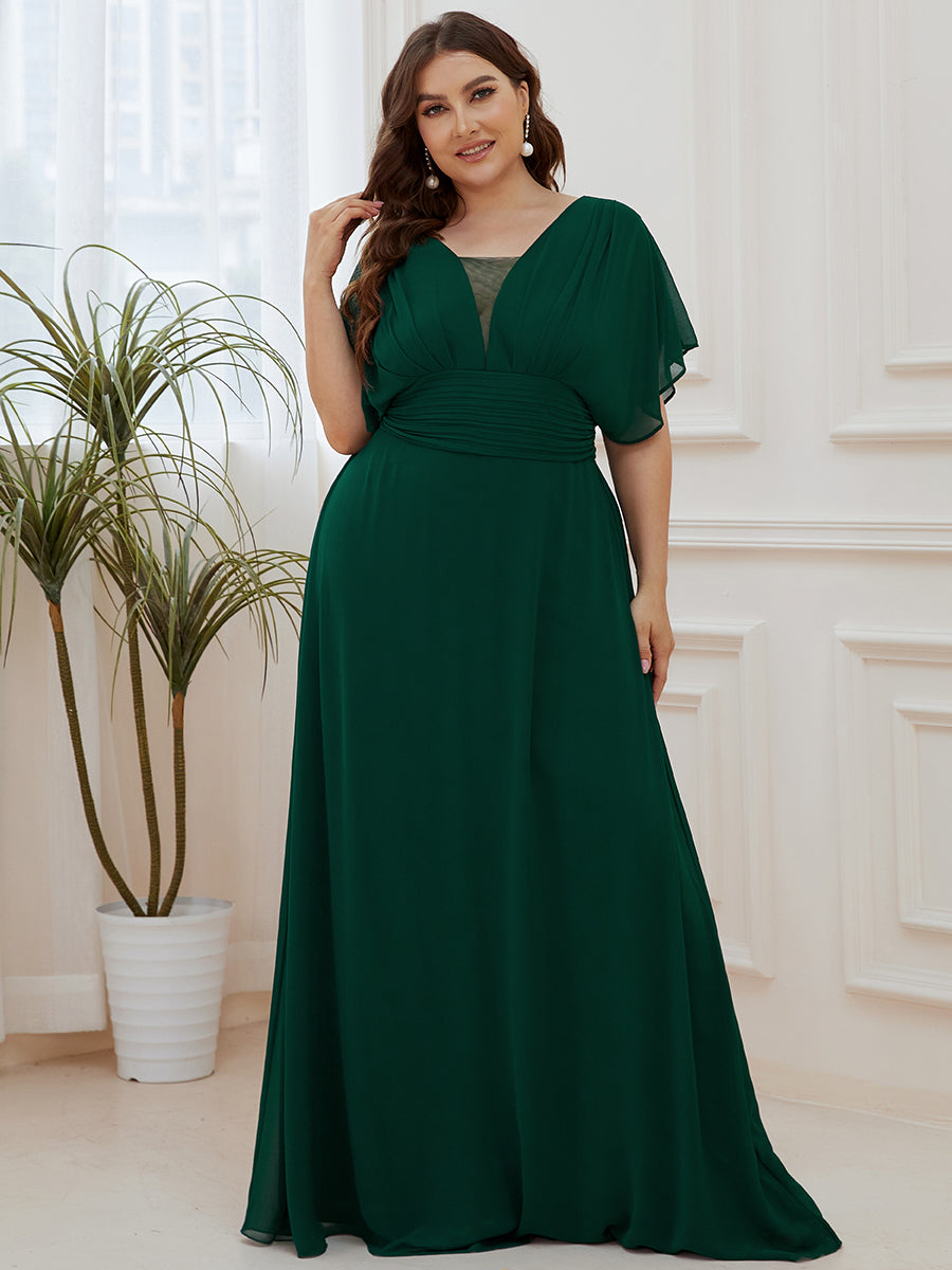 COLOR=Dark Green | Plus Size Women'S A-Line Empire Waist Evening Party Maxi Dress-Dark Green 1