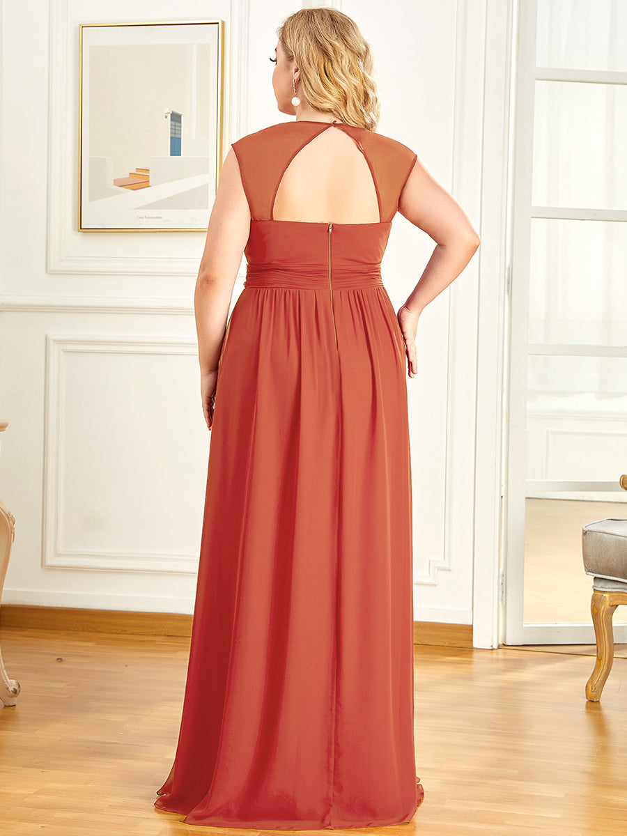 Color=Burnt orange | Sleeveless Floor Length V Neck Wholesale Bridesmaid dresses-Burnt orange 2
