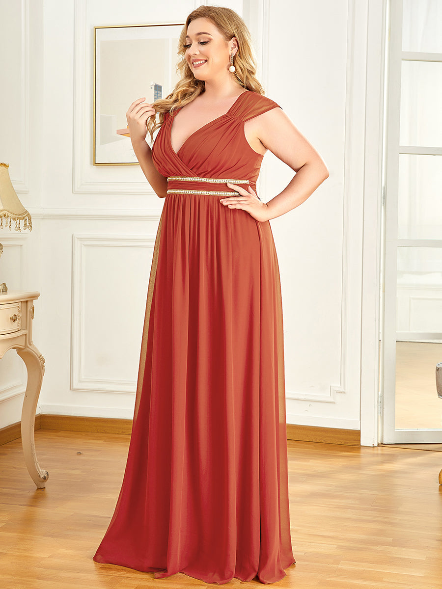 Color=Burnt orange | Sleeveless Floor Length V Neck Wholesale Bridesmaid dresses-Burnt orange 3