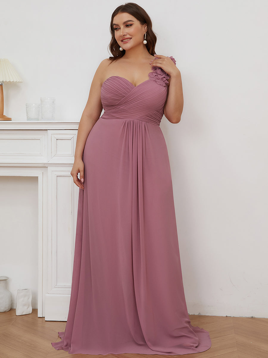 Color=Orchid | One Shoulder Plus Size Chiffon Bridesmaid Dresses For Wholesale-Orchid 1