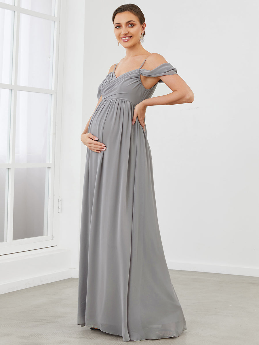 Color=Grey | Adorable A Line Off Shoulder Wholesale Maternity Dresses-Grey 2