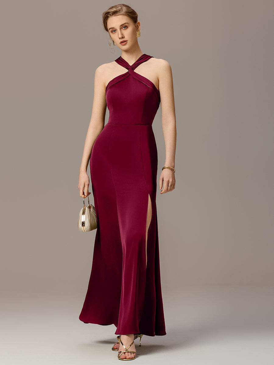 Color=Burgundy | Satin Cross Halter Sleeveless Maxi Bridesmaid Dress Custom-Burgundy 23