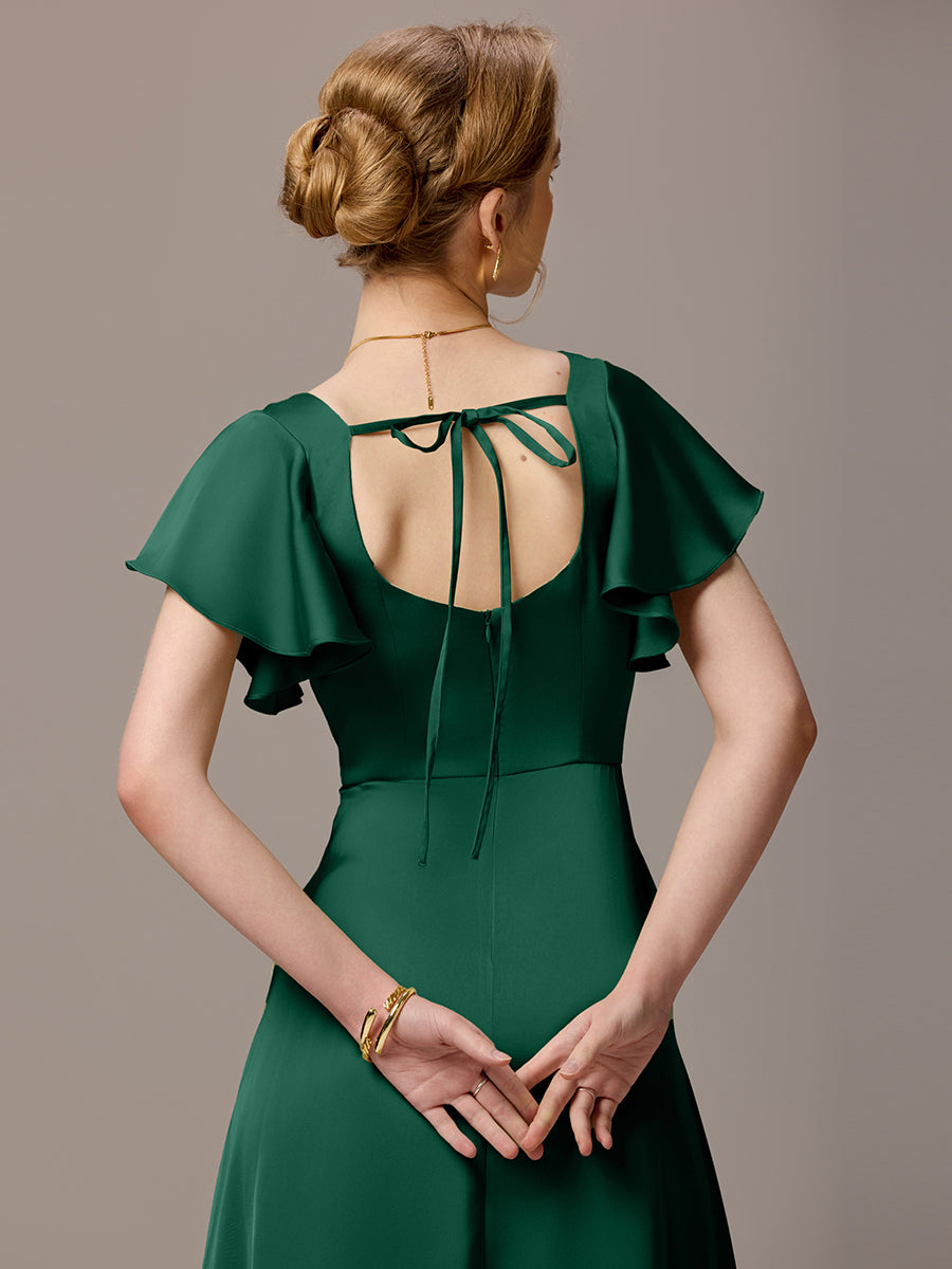 Color=Dark Green | Customized Satin Square Neck Short Sleeve Ruffled Maxi Bridesmaid Dress with Pockets-Dark Green 18