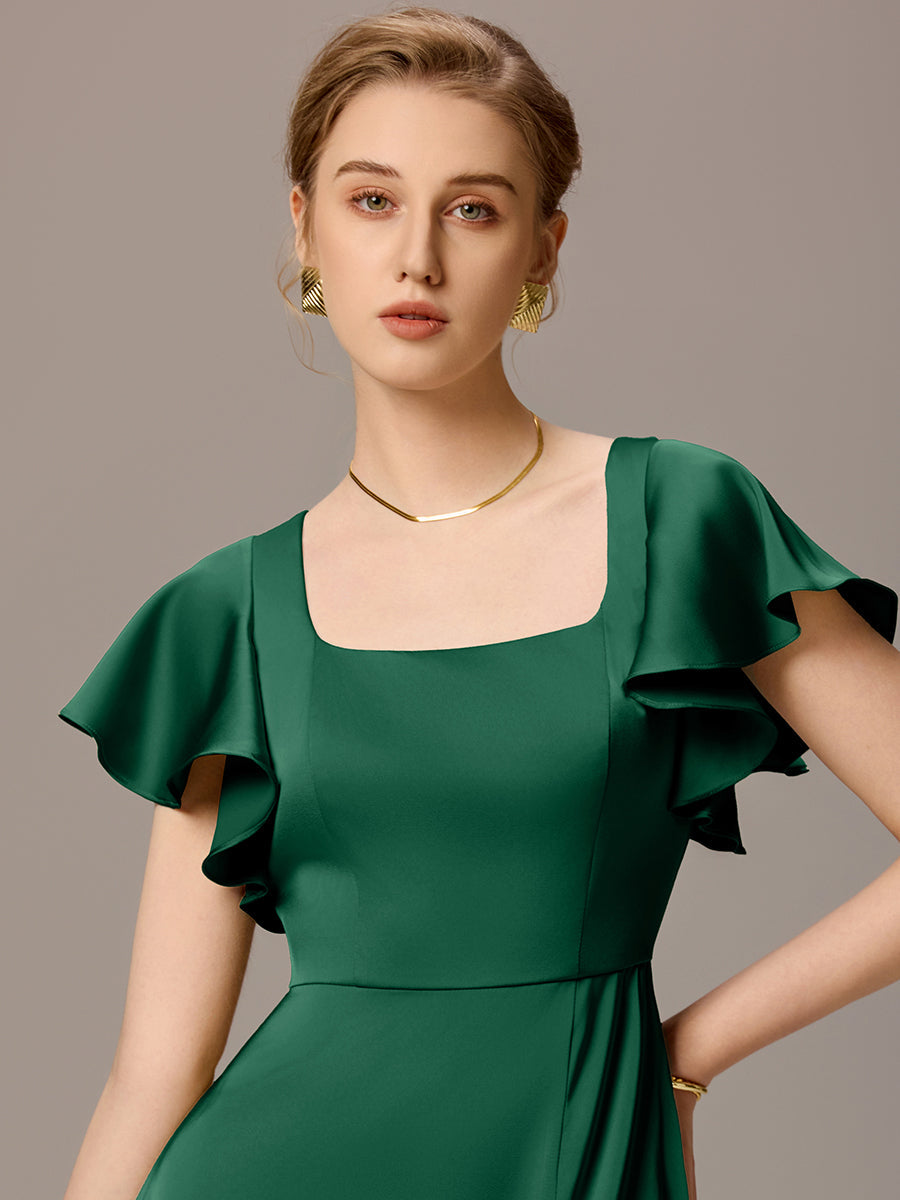 Color=Dark Green | Customized Satin Square Neck Short Sleeve Ruffled Maxi Bridesmaid Dress with Pockets-Dark Green 19