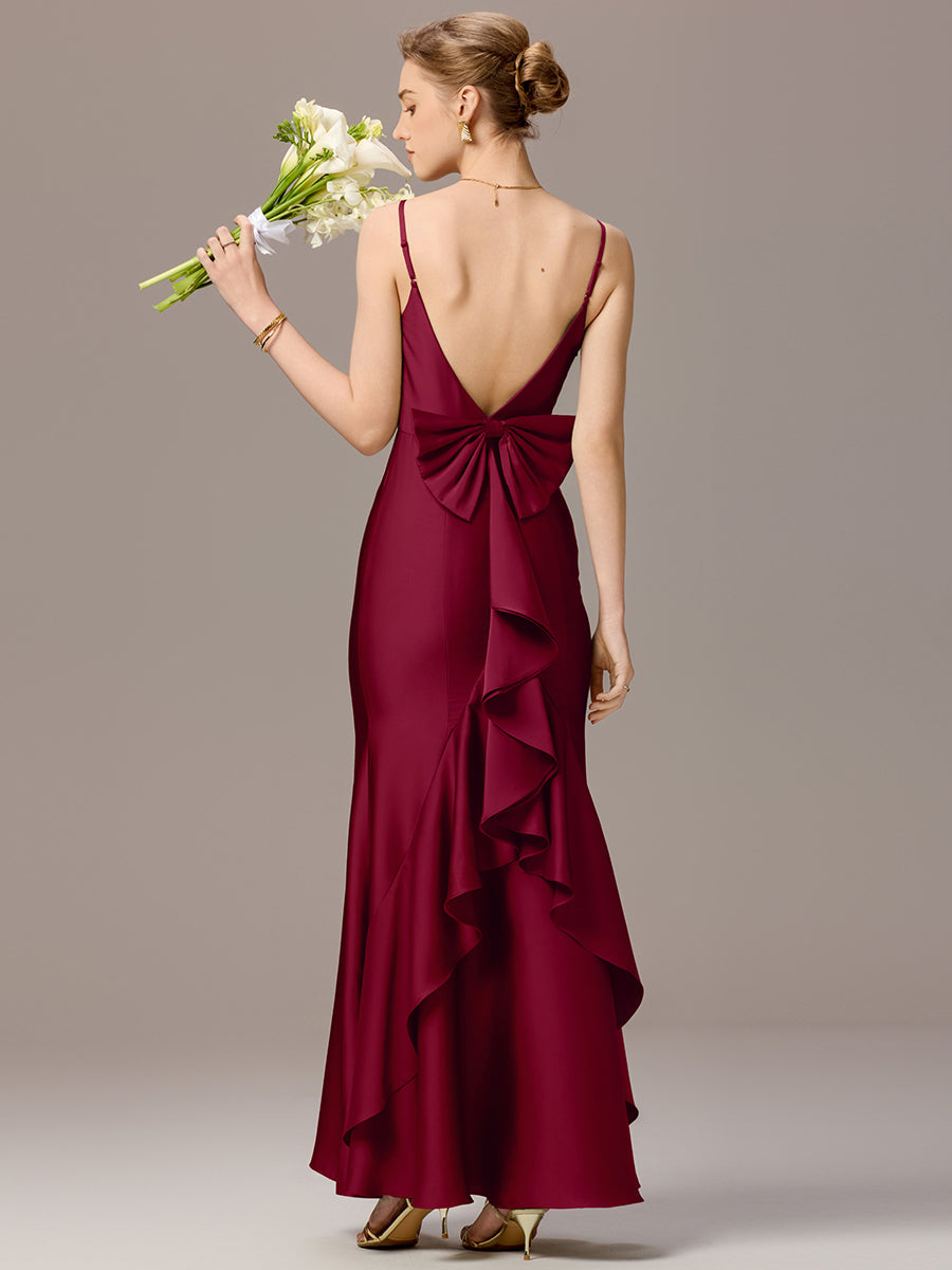 Color=Burgundy | Custom Made Sleeveless Square Neck Backless Mermaid Floor Length Dress with Bowknot Bridesmaid dresses-Burgundy 24