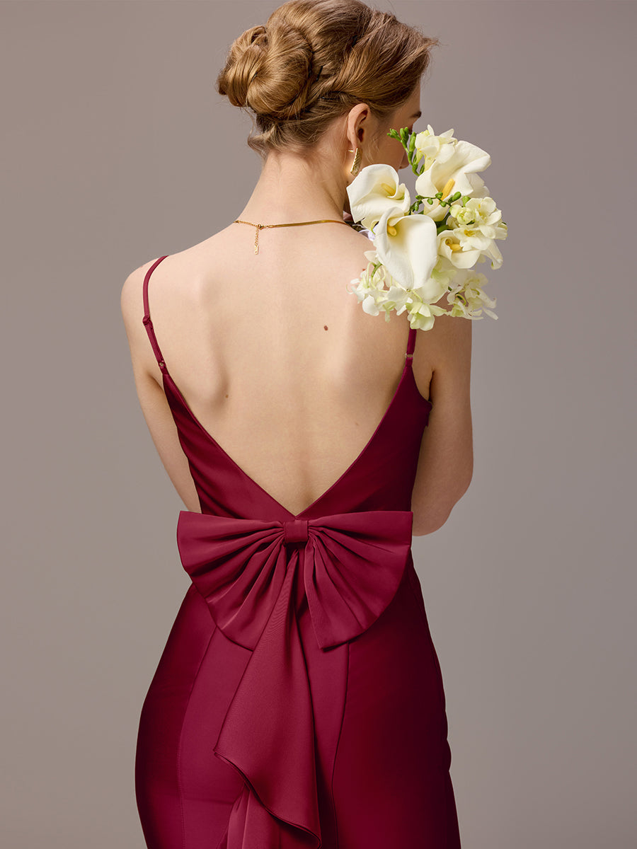 Color=Burgundy | Custom Made Sleeveless Square Neck Backless Mermaid Floor Length Dress with Bowknot Bridesmaid dresses-Burgundy 25