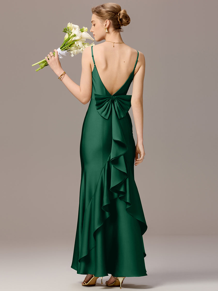 Color=Dark Green | Custom Made Sleeveless Square Neck Backless Mermaid Floor Length Dress with Bowknot Bridesmaid dresses-Dark Green 19