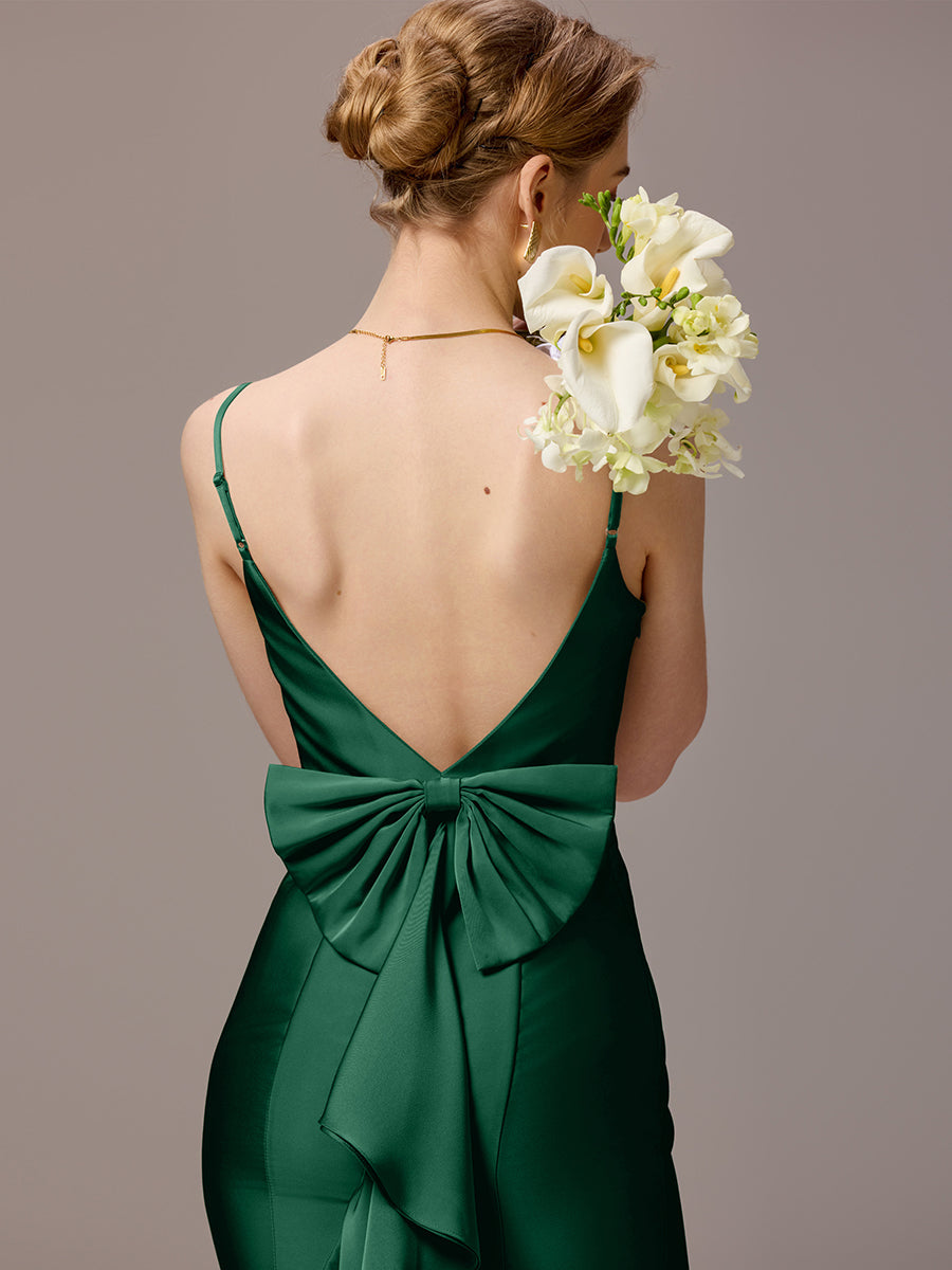 Color=Dark Green | Custom Made Sleeveless Square Neck Backless Mermaid Floor Length Dress with Bowknot Bridesmaid dresses-Dark Green 20