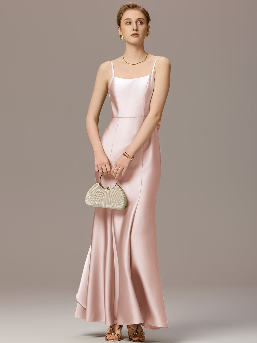 Color=Pink | Custom Made Sleeveless Square Neck Backless Mermaid Floor Length Dress with Bowknot Bridesmaid dresses-Pink 13