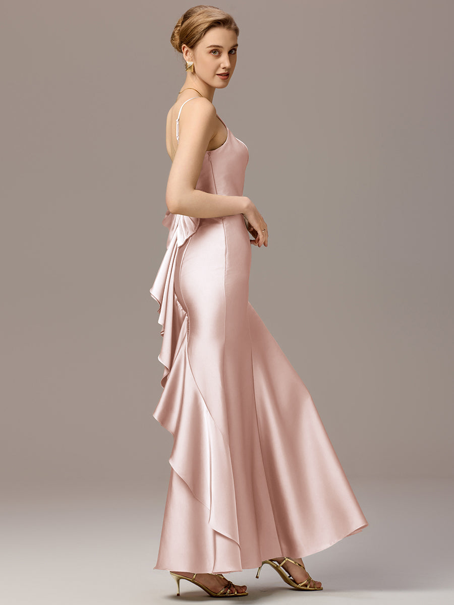 Color=Pink | Custom Made Sleeveless Square Neck Backless Mermaid Floor Length Dress with Bowknot Bridesmaid dresses-Pink 16