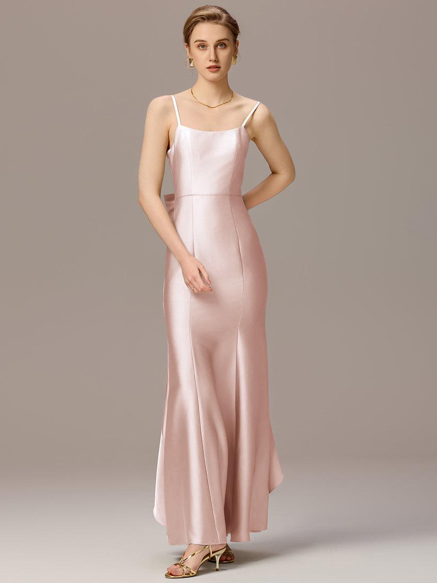 Color=Pink | Custom Made Sleeveless Square Neck Backless Mermaid Floor Length Dress with Bowknot Bridesmaid dresses-Pink 17