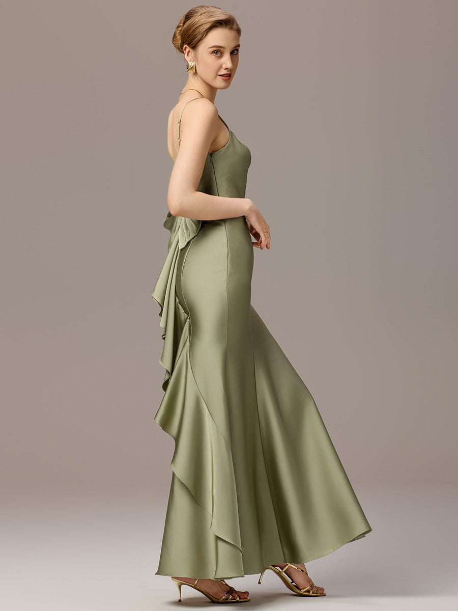 Color=Sage Green | Custom Made Sleeveless Square Neck Backless Mermaid Floor Length Dress with Bowknot Bridesmaid dresses-Sage Green 5