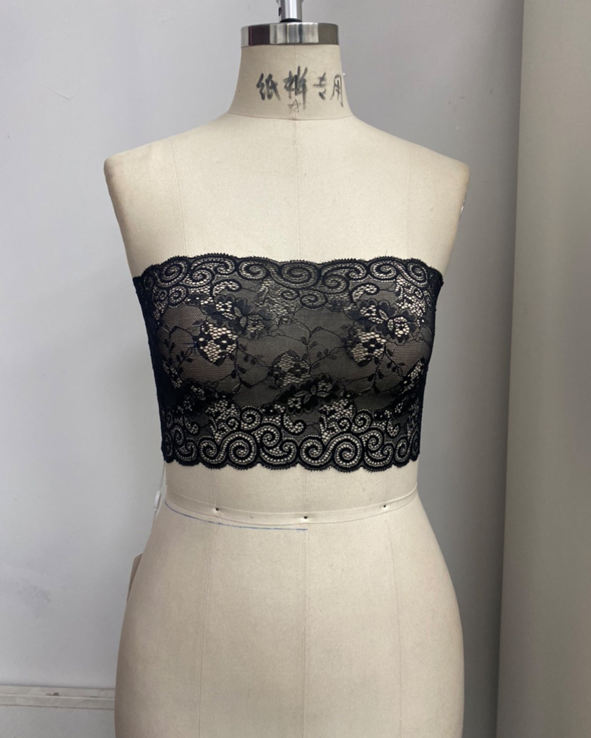 Color=Black | Sheer Black Lace Strapless Bustier-Black 1