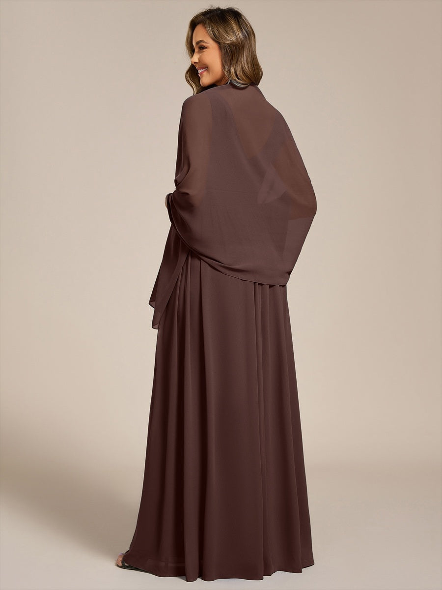 Color=Chocolate Brown | Elegant Chiffon Shawl for Special Occasions-Chocolate Brown 2