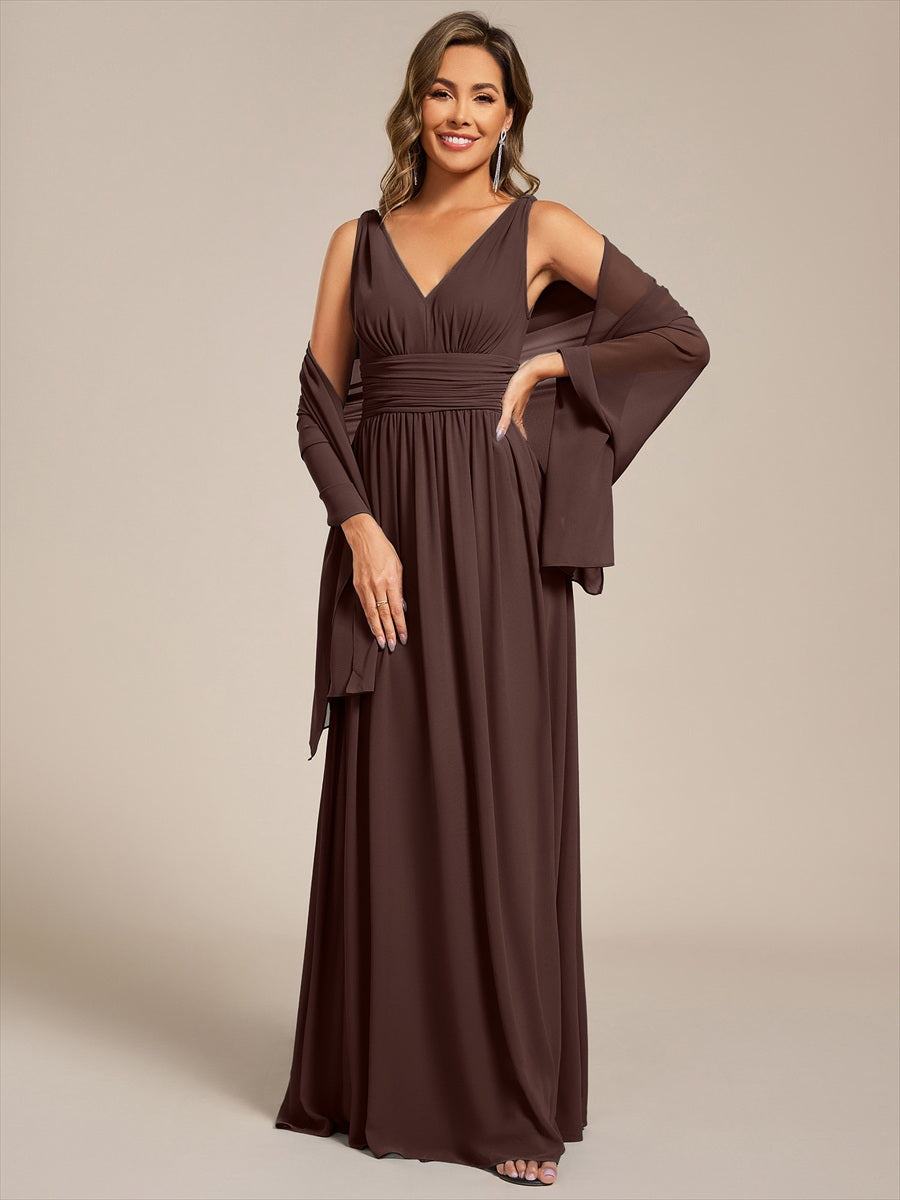 Color=Chocolate Brown | Elegant Chiffon Shawl for Special Occasions-Chocolate Brown 5