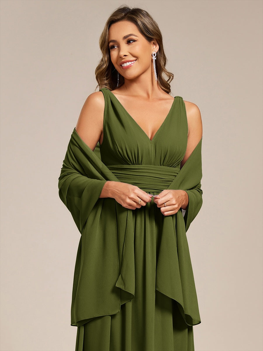 Color=Olive Green | Elegant Chiffon Shawl for Special Occasions-Olive Green