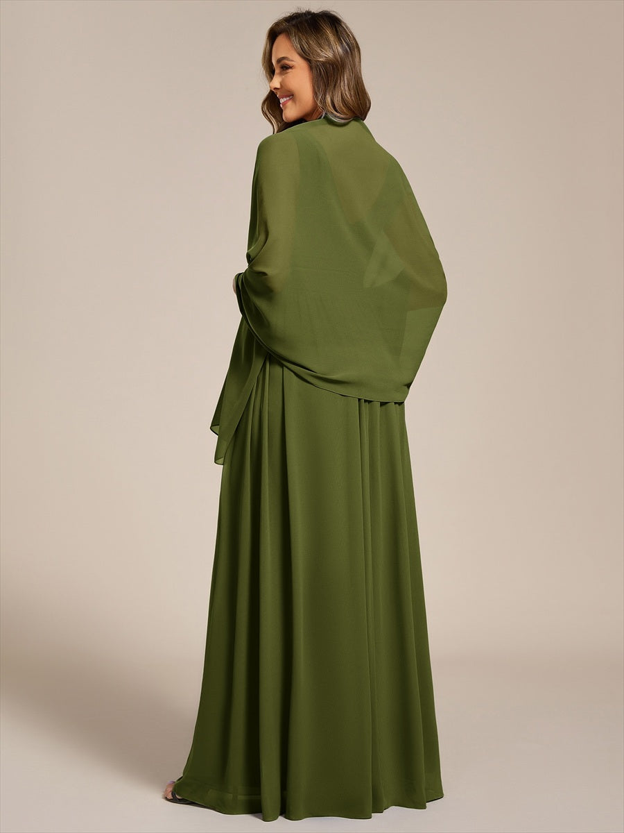 Color=Olive Green | Elegant Chiffon Shawl for Special Occasions-Olive Green