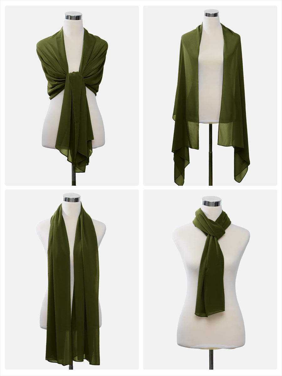 Color=Olive Green | Elegant Chiffon Shawl for Special Occasions-Olive Green