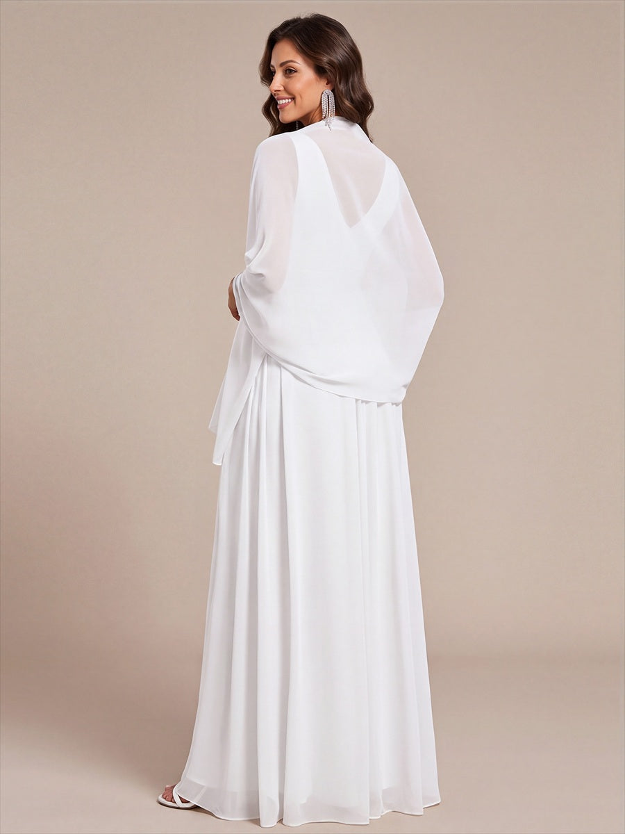 Color=White | Elegant Chiffon Shawl for Special Occasions-White