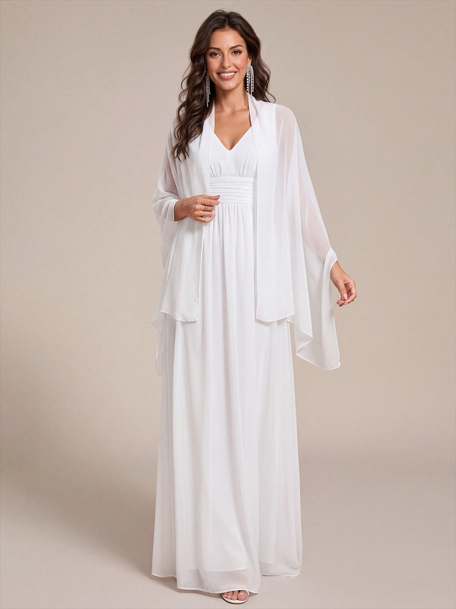 Color=White | Elegant Chiffon Shawl for Special Occasions-White