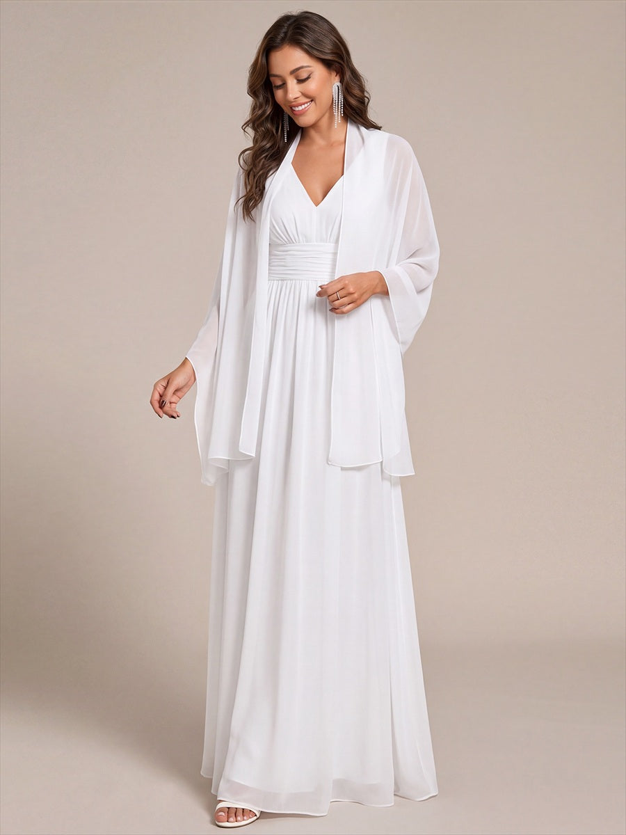 Color=White | Elegant Chiffon Shawl for Special Occasions-White