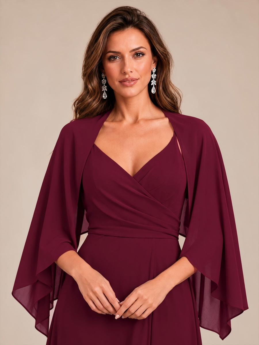 Color=Burgundy | Contemporary Eveningwear Product Detail Design Shawl - Burgundy