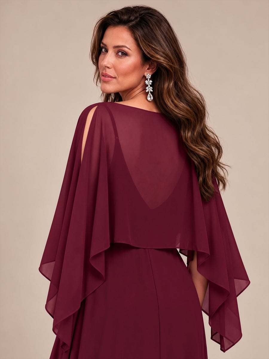 Color=Burgundy | Contemporary Eveningwear Product Detail Design Shawl - Burgundy