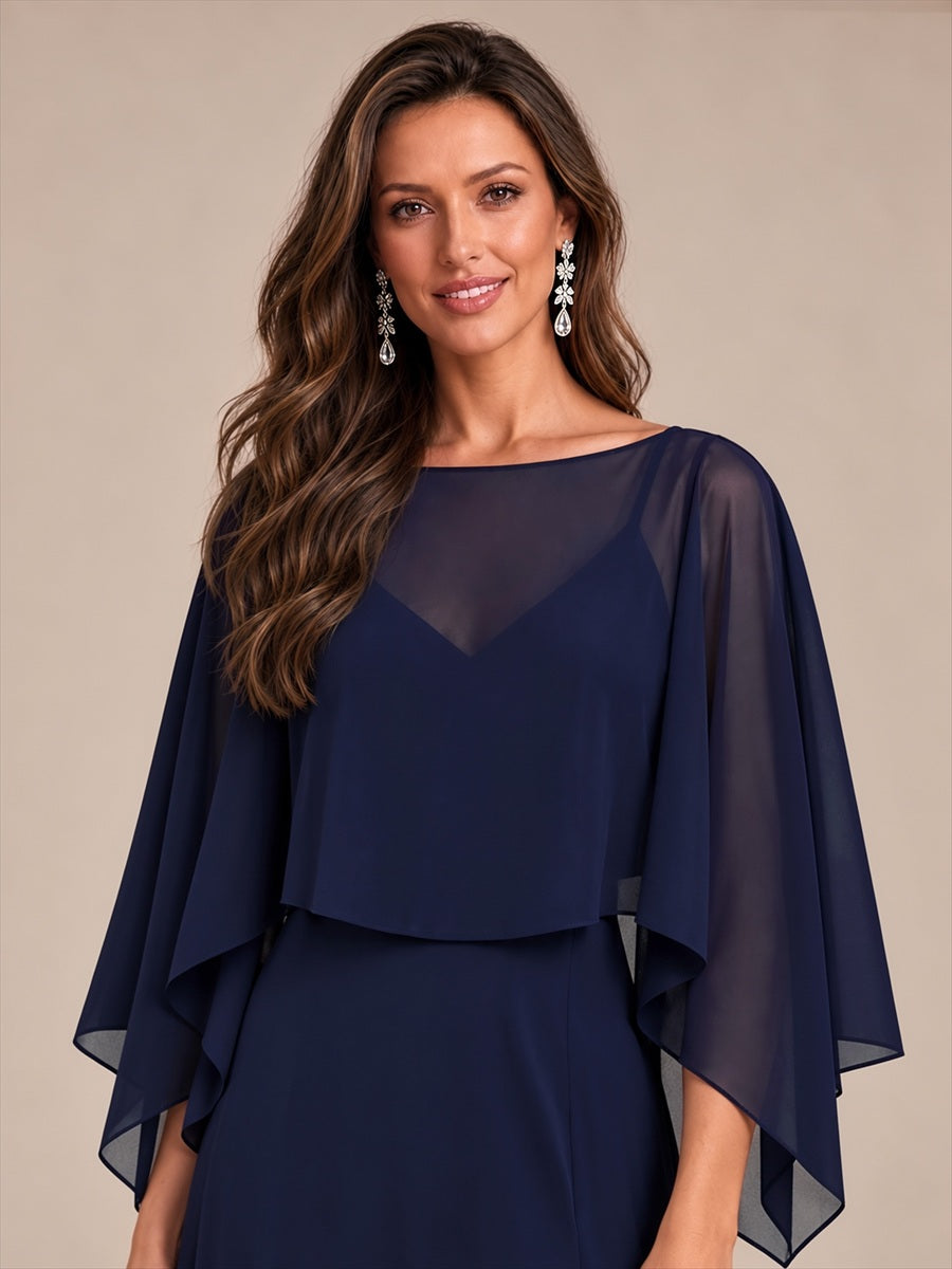 Color=Navy Blue | Contemporary Eveningwear Product Detail Design Shawl - Navy Blue