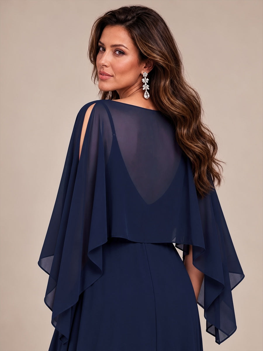Color=Navy Blue | Contemporary Eveningwear Product Detail Design Shawl - Navy Blue