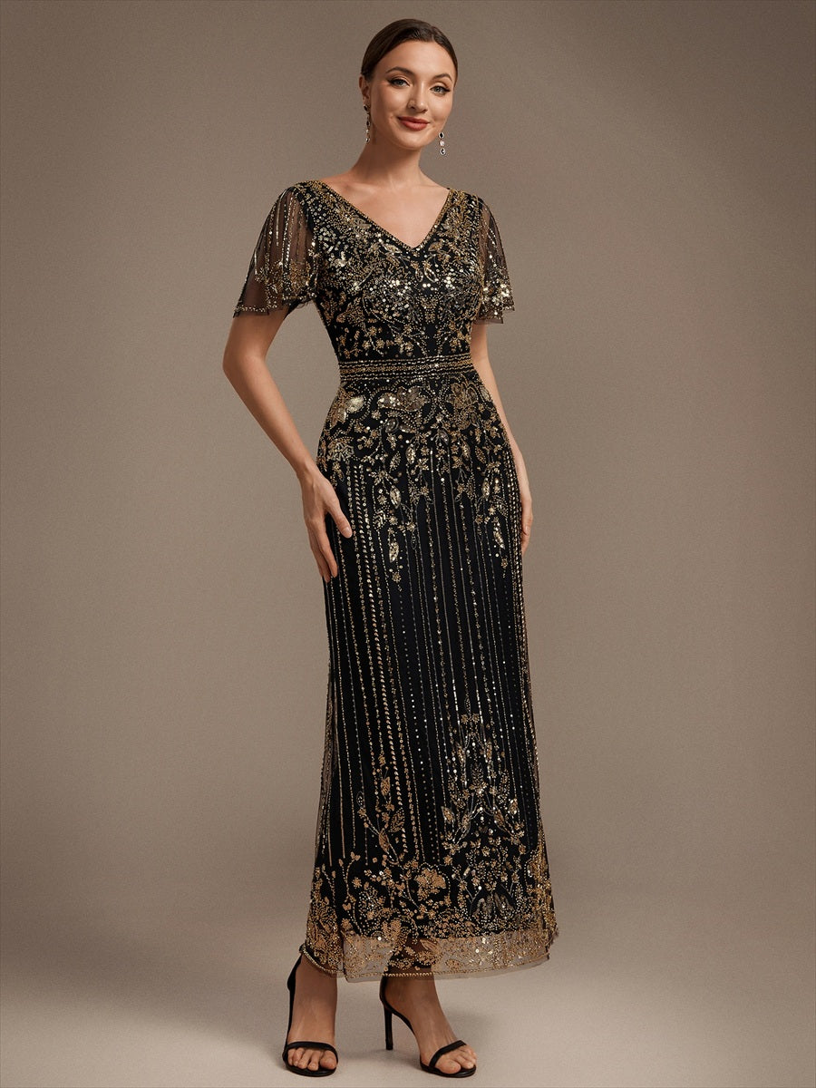 Volume Discounts Plus Size Short Sleeve Tulle Sheath V-Neck Ruffle Cocktail Dresses - EC00404KG-R4.jpg