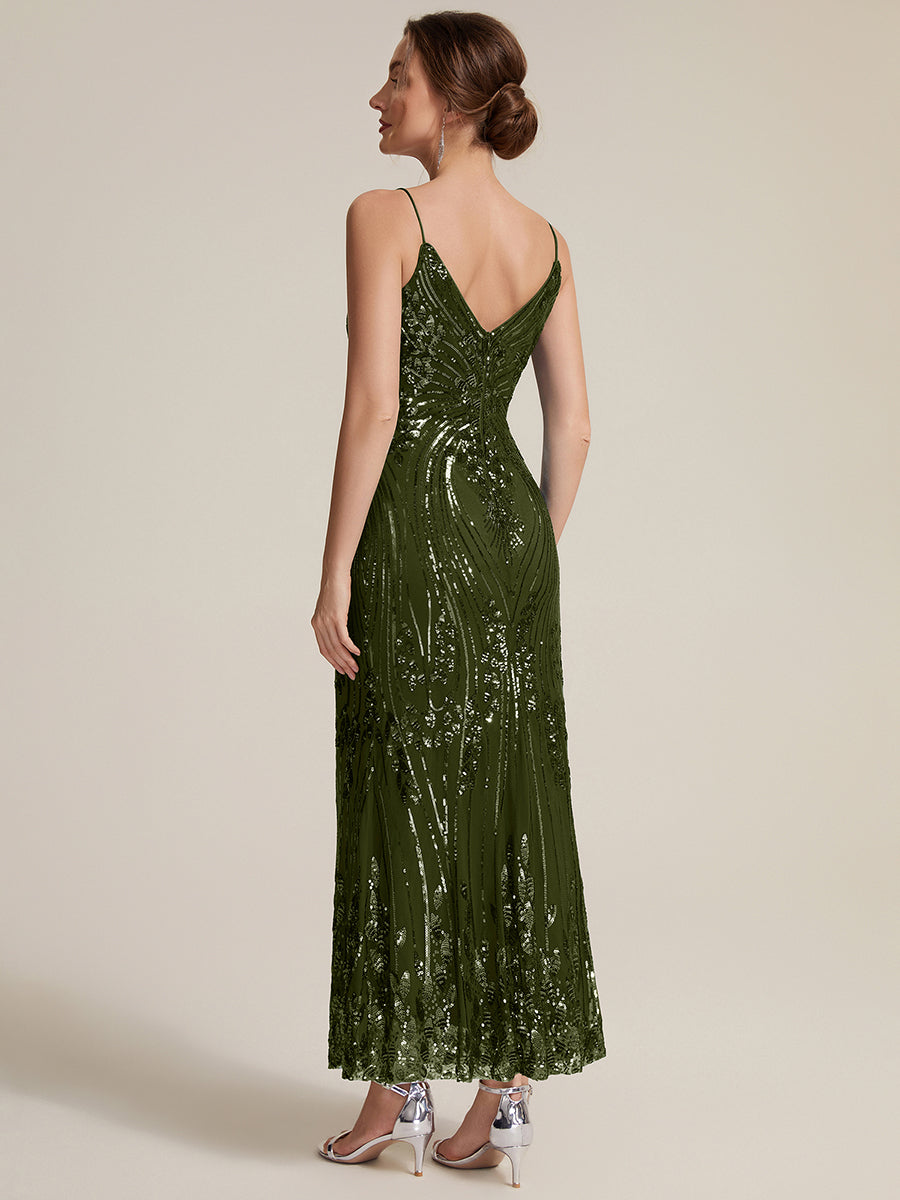 EC02798OG | Sequin Sleeveless Sheath Midi Cocktail Dress