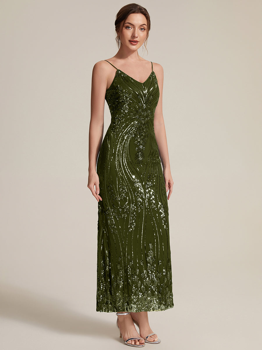 EC02798OG | Sequin Sleeveless Sheath Midi Cocktail Dress