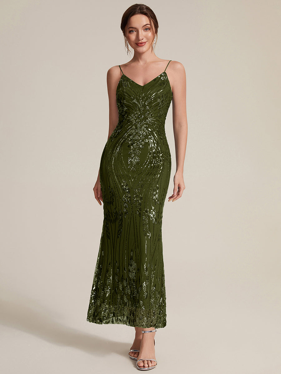 EC02798OG | Sequin Sleeveless Sheath Midi Cocktail Dress