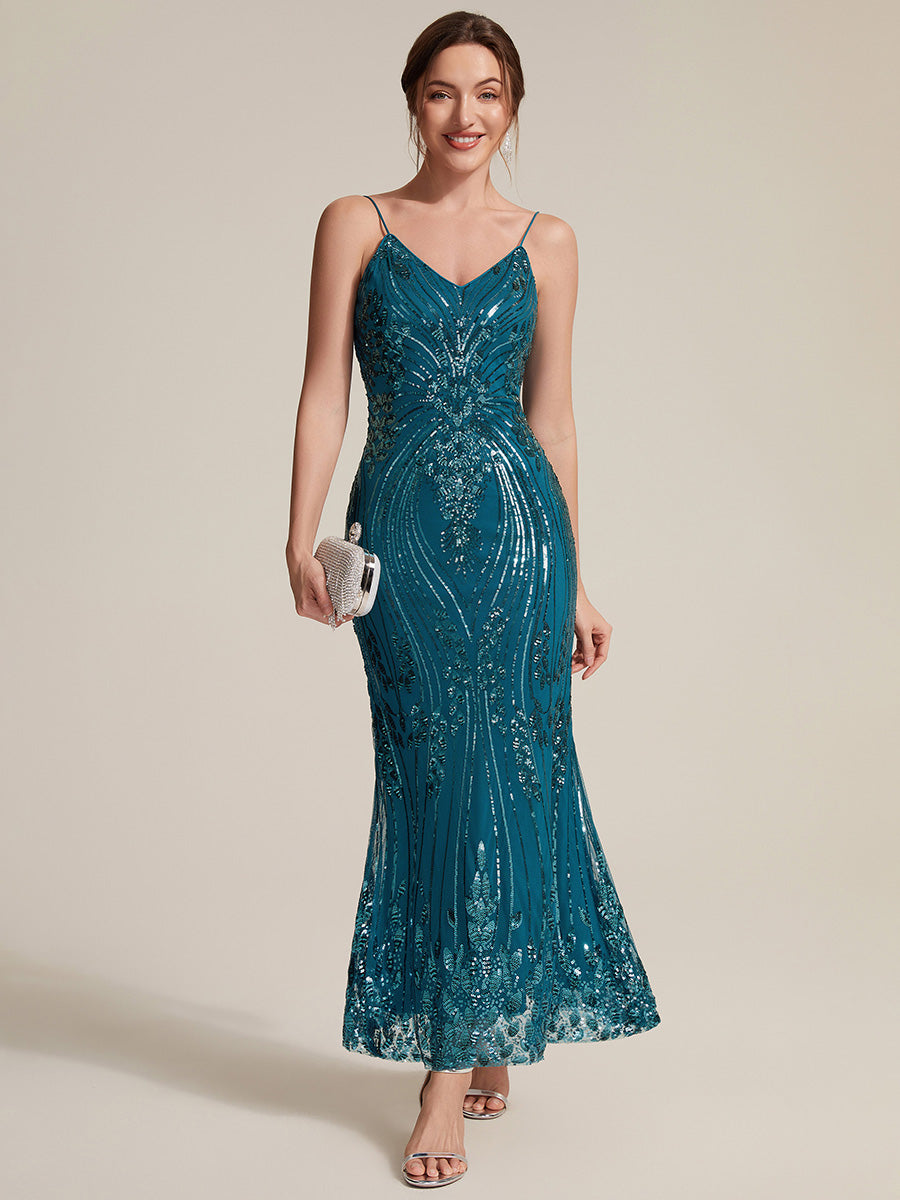 EC02798TB | Sequin Sleeveless Sheath Midi Cocktail Dress