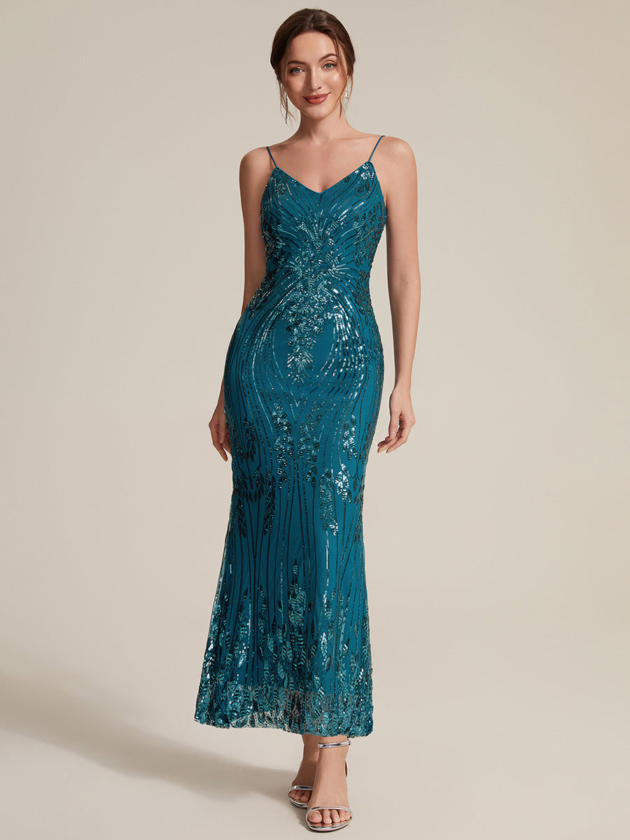 EC02798TB | Sequin Sleeveless Sheath Midi Cocktail Dress