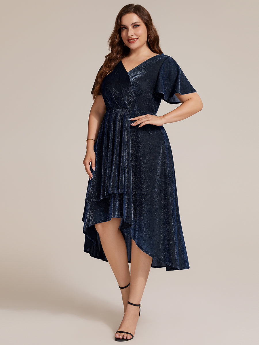 Color=Navy Blue | Bulk Order Short Sleeve Ruffle A-Line High Stretch Cross-over Cocktail Dresses-Navy Blue 9