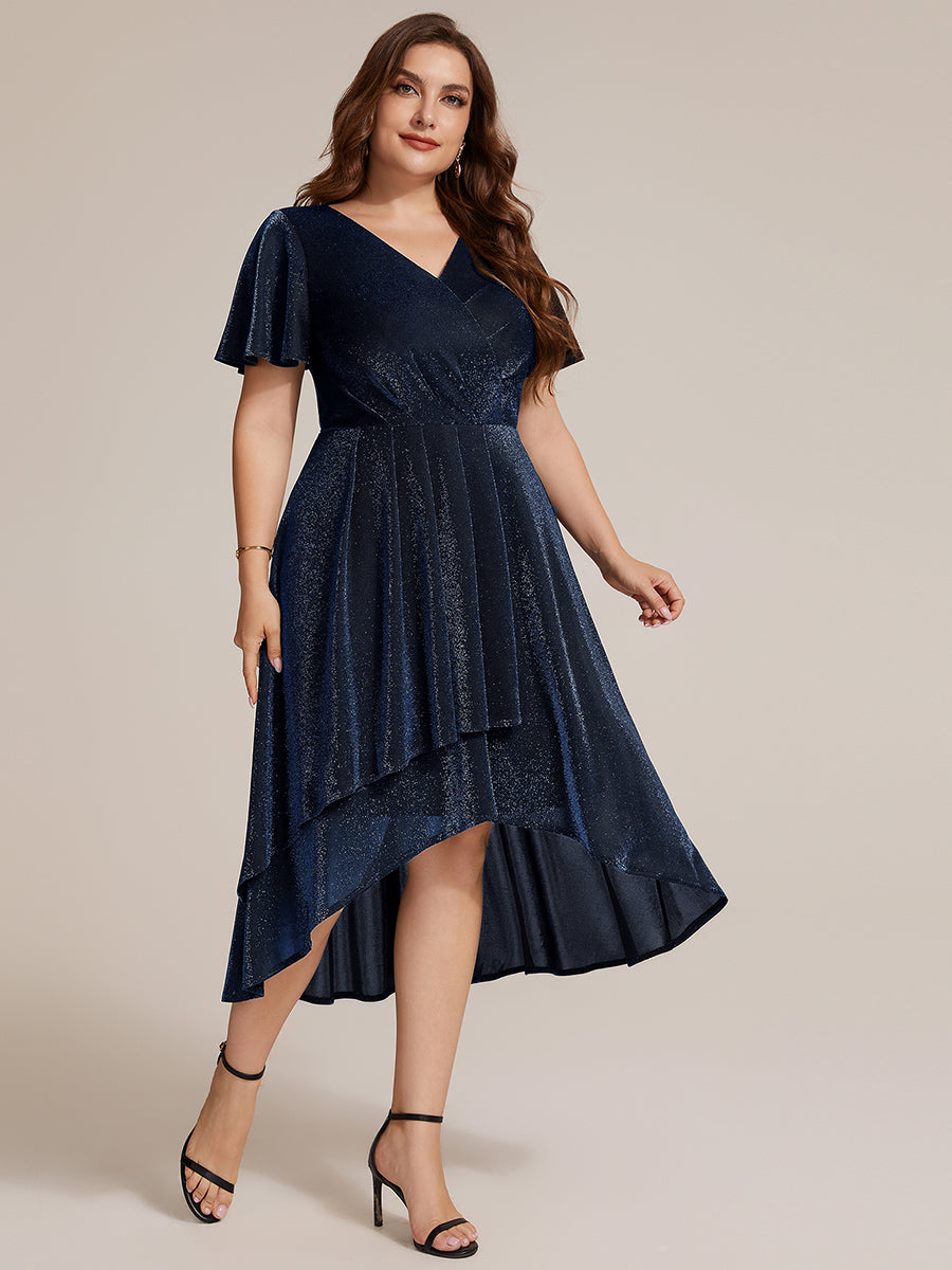 Color=Navy Blue | Bulk Order Short Sleeve Ruffle A-Line High Stretch Cross-over Cocktail Dresses-Navy Blue 10