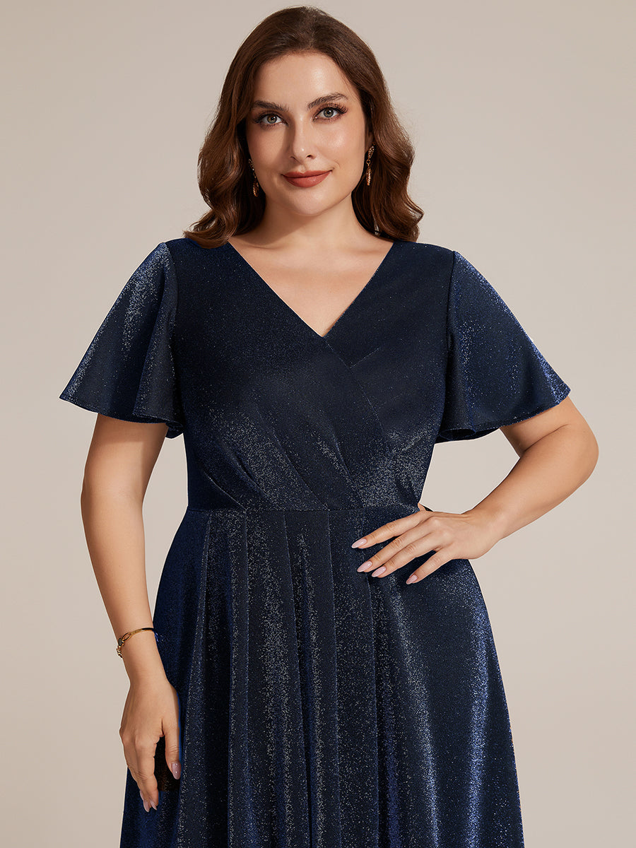 Color=Navy Blue | Bulk Order Short Sleeve Ruffle A-Line High Stretch Cross-over Cocktail Dresses-Navy Blue 8