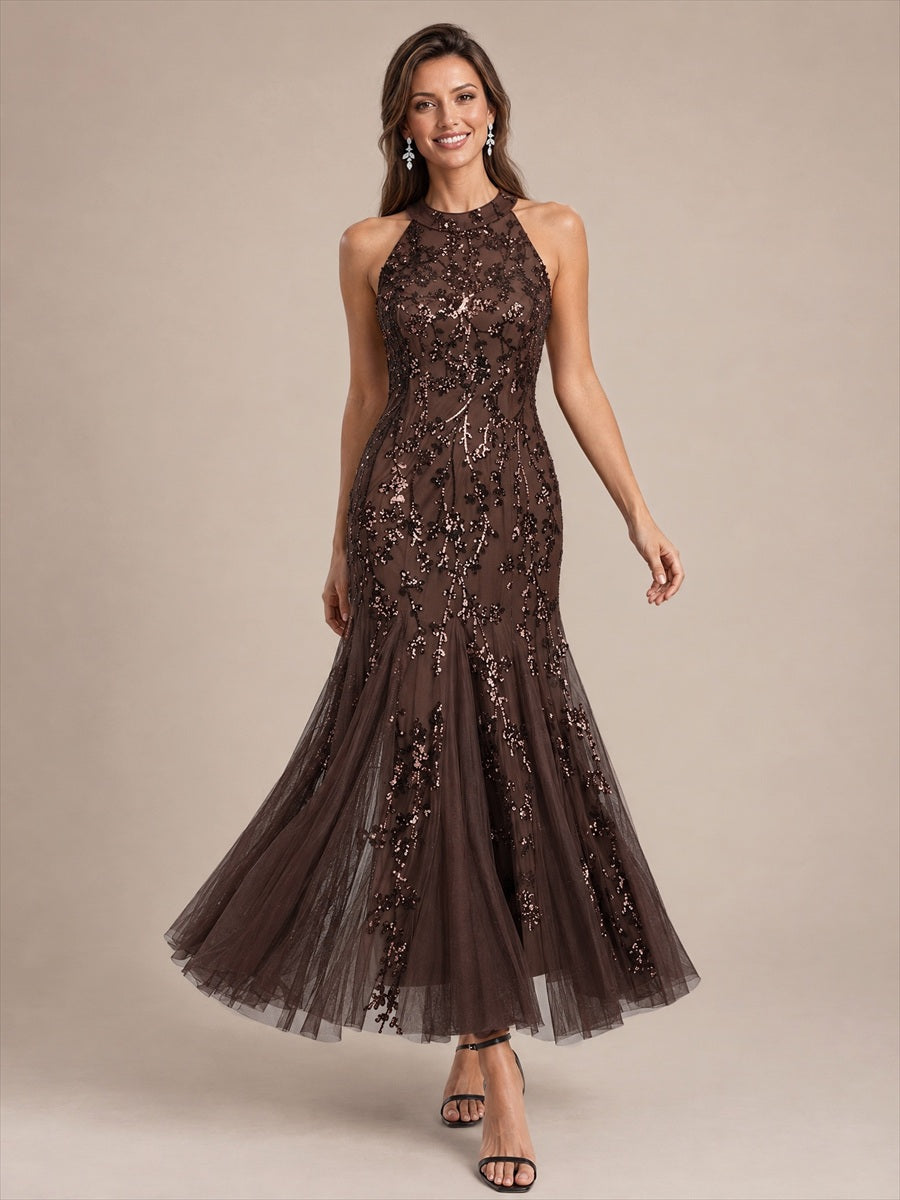 Color=Chocolate Brown | Sleeveless Sequin Maxi Length Cocktail Dresses - Chocolate Brown 1