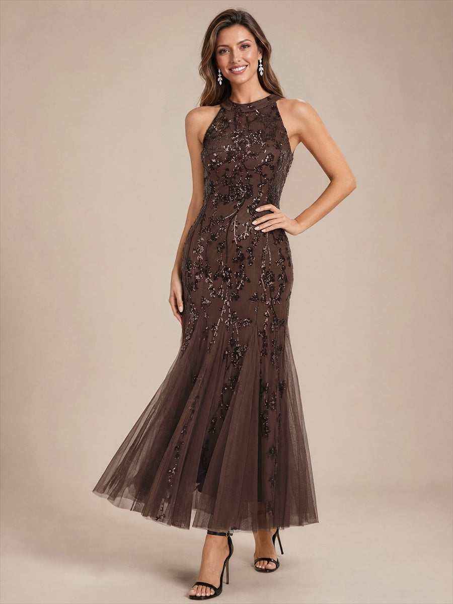 Color=Chocolate Brown | Sleeveless Sequin Maxi Length Cocktail Dresses - Chocolate Brown 4
