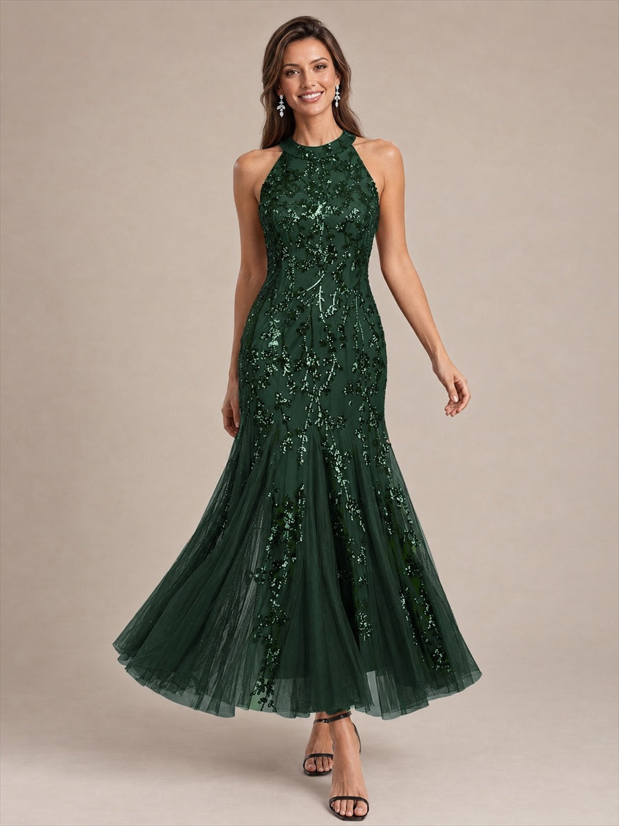 Color=Dark Forest Green | Sleeveless Sequin Maxi Length Cocktail Dresses - Dark Forest Green 1