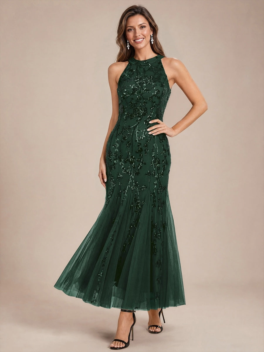 Color=Dark Forest Green | Sleeveless Sequin Maxi Length Cocktail Dresses - Dark Forest Green 4