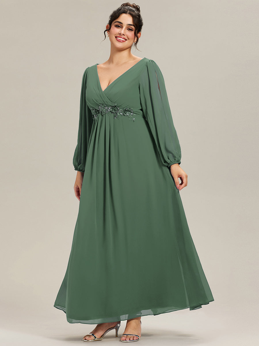 Color=Eucalyptus | One Stop Shop Long Sleeve Lantern Sleeve Deep V-Neck A-Line Floor Length Evening Dresses-Eucalyptus 29
