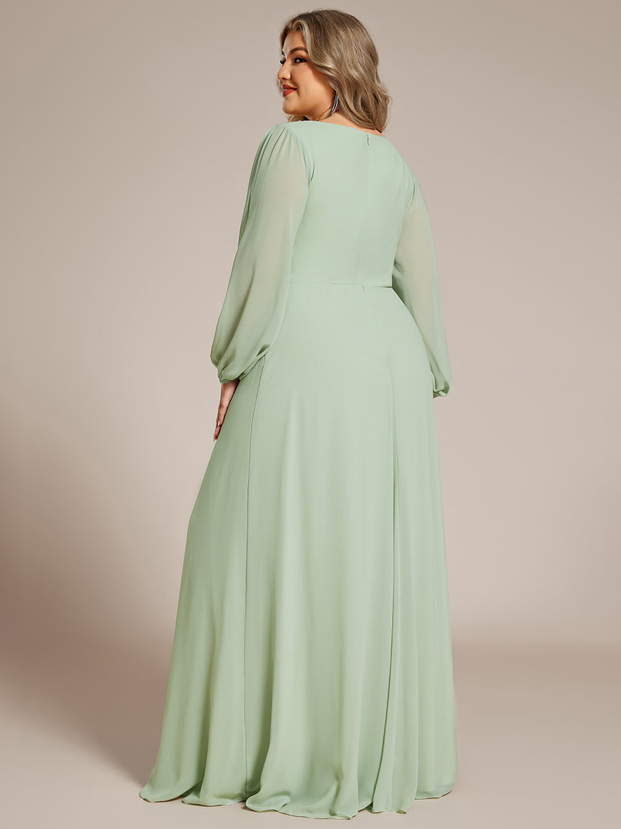 Color=Mint Green | Factory Design Long Sleeve Lantern Sleeve Deep V-Neck A-Line Floor Length Evening Dresses-Mint Green 7
