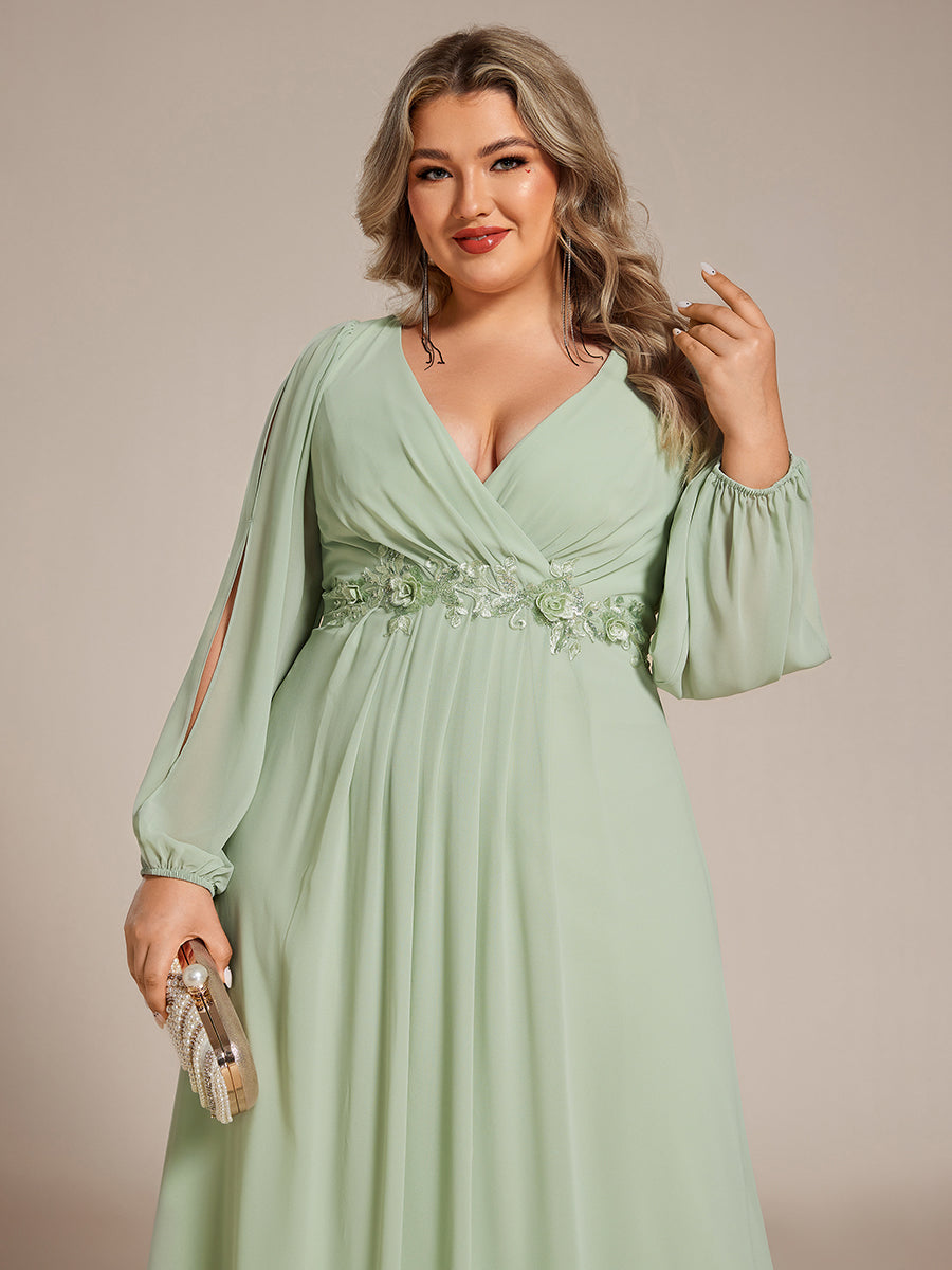 Color=Mint Green | Factory Design Long Sleeve Lantern Sleeve Deep V-Neck A-Line Floor Length Evening Dresses-Mint Green 8