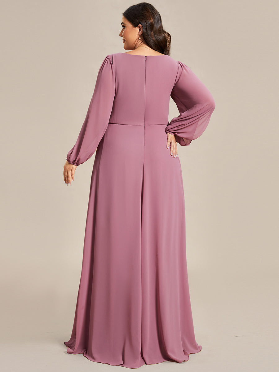 Color=Purple Orchid | Factory Design Long Sleeve Lantern Sleeve Deep V-Neck A-Line Floor Length Evening Dresses-Purple Orchid 27