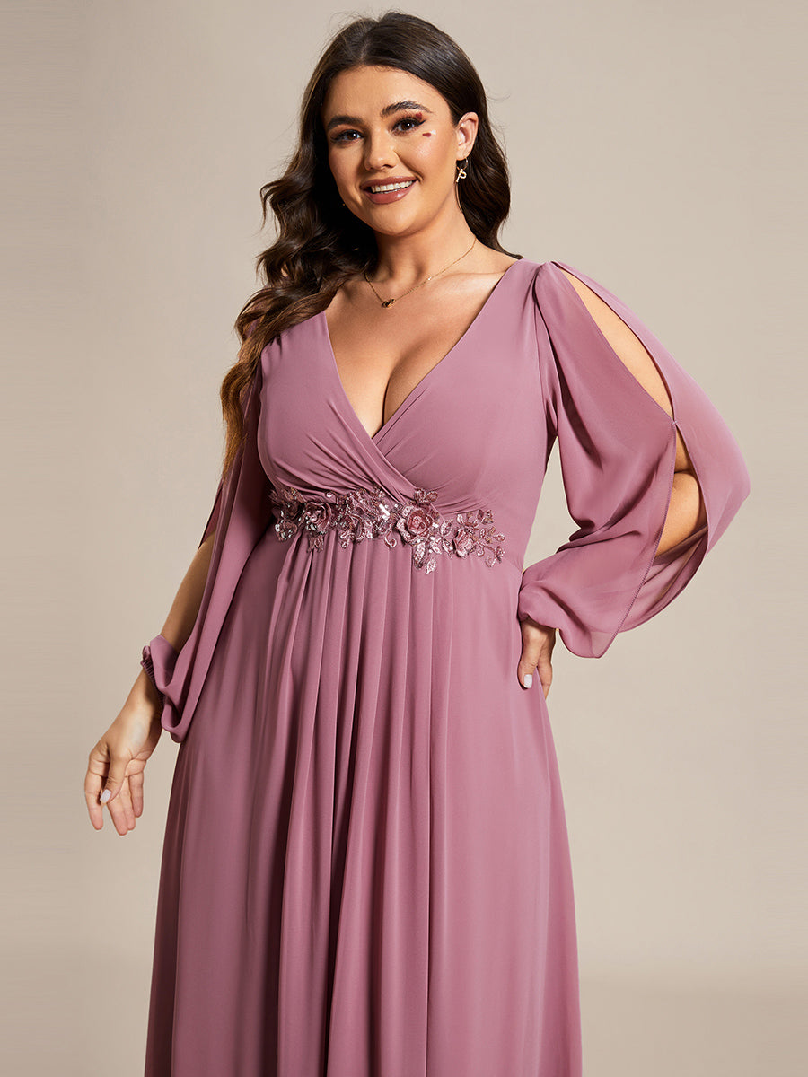 Color=Purple Orchid | Factory Design Long Sleeve Lantern Sleeve Deep V-Neck A-Line Floor Length Evening Dresses-Purple Orchid 28